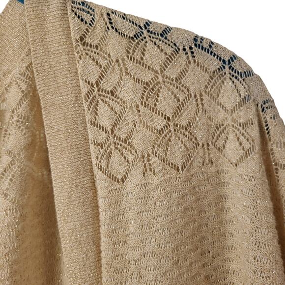 Catherines Tan & Gold Metallic Open Front Cardigan Sweater Size 2x 22/24 - Picture 2 of 16